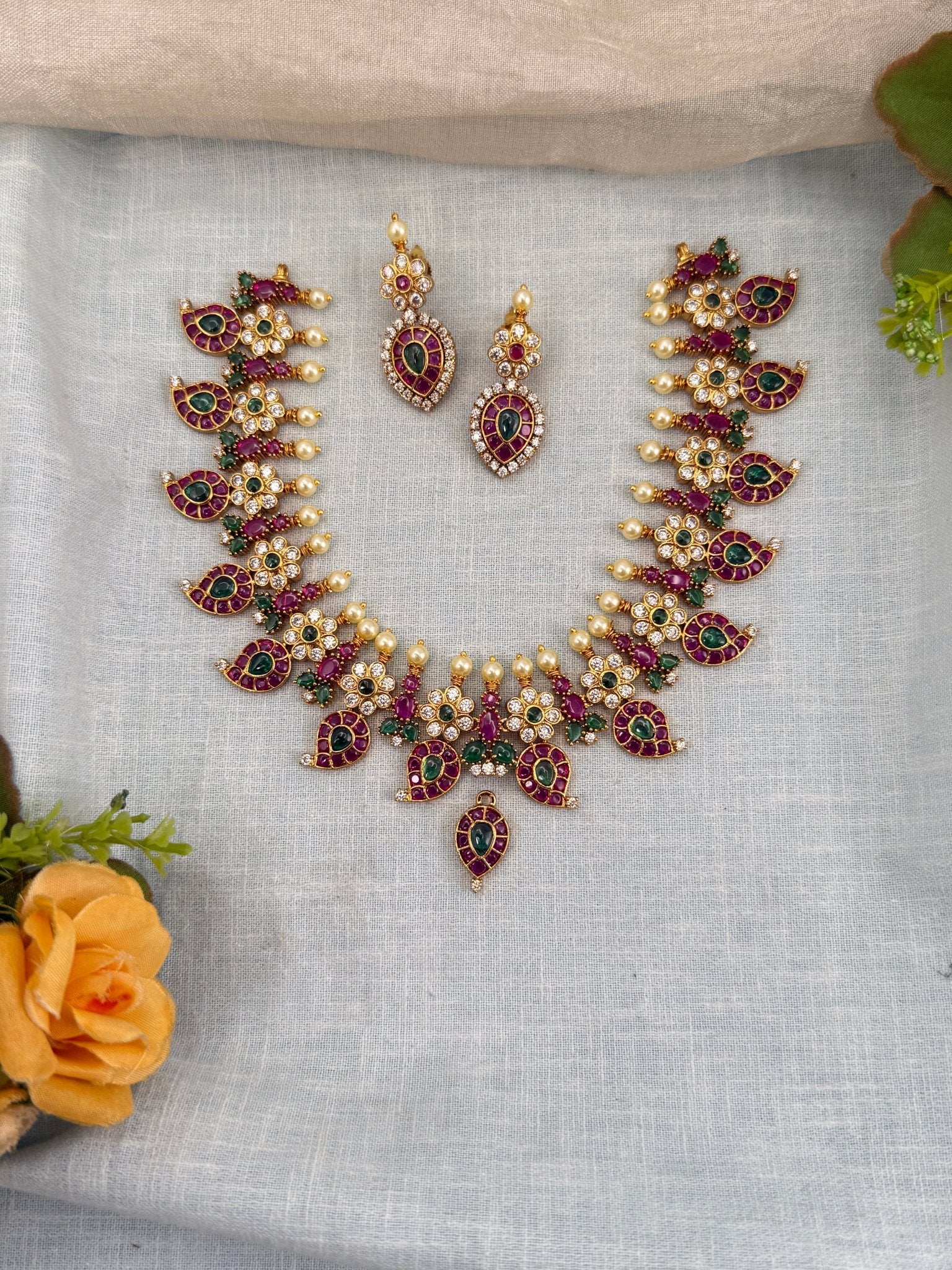 Luxurious Antique Detachable Peacock Pendant Semi Bridal Necklace Set 0626 - Mahilas