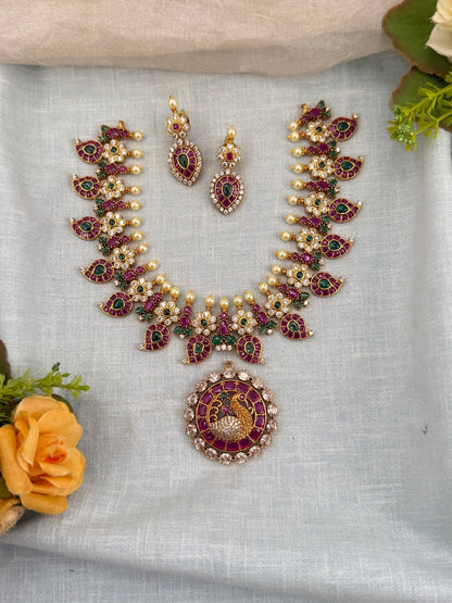 Luxurious Antique Detachable Peacock Pendant Semi Bridal Necklace Set 0626 - Mahilas