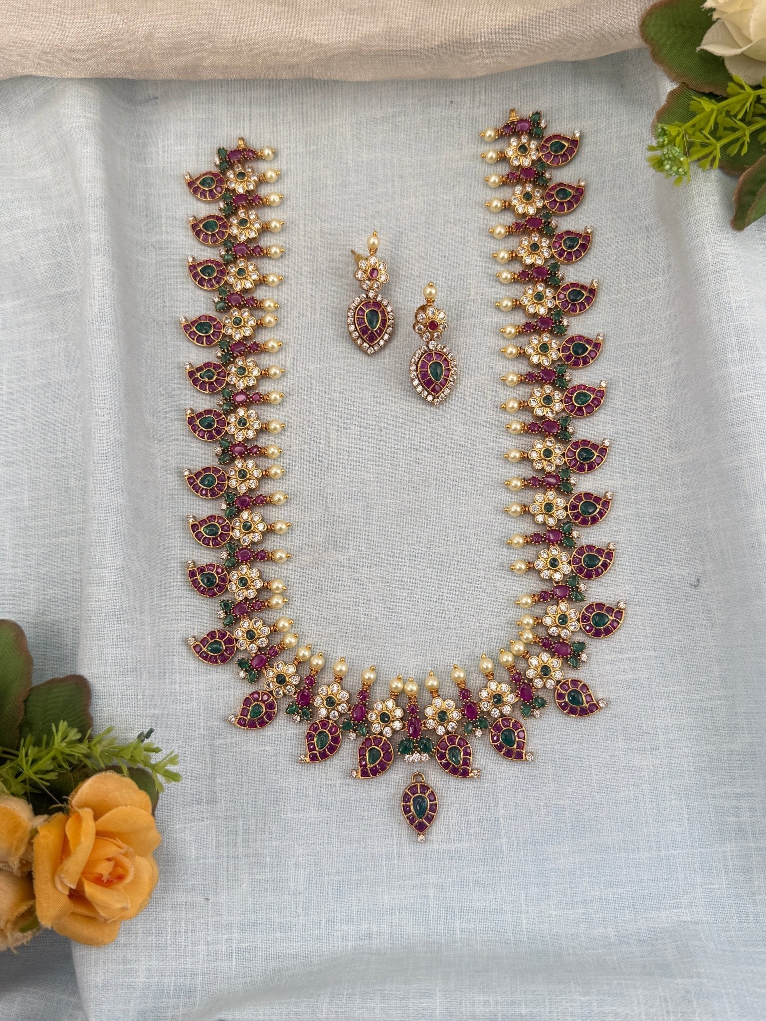 Luxurious Antique Detachable Peacock Pendant Semi Bridal Necklace Set 0626 - Mahilas