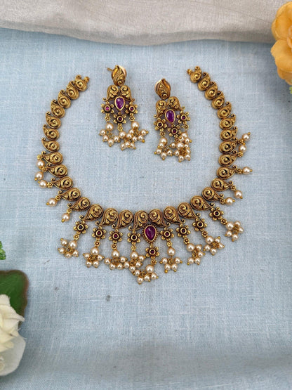 Luxurious Antique Flower Short Necklace Set 0119 - Mahilas