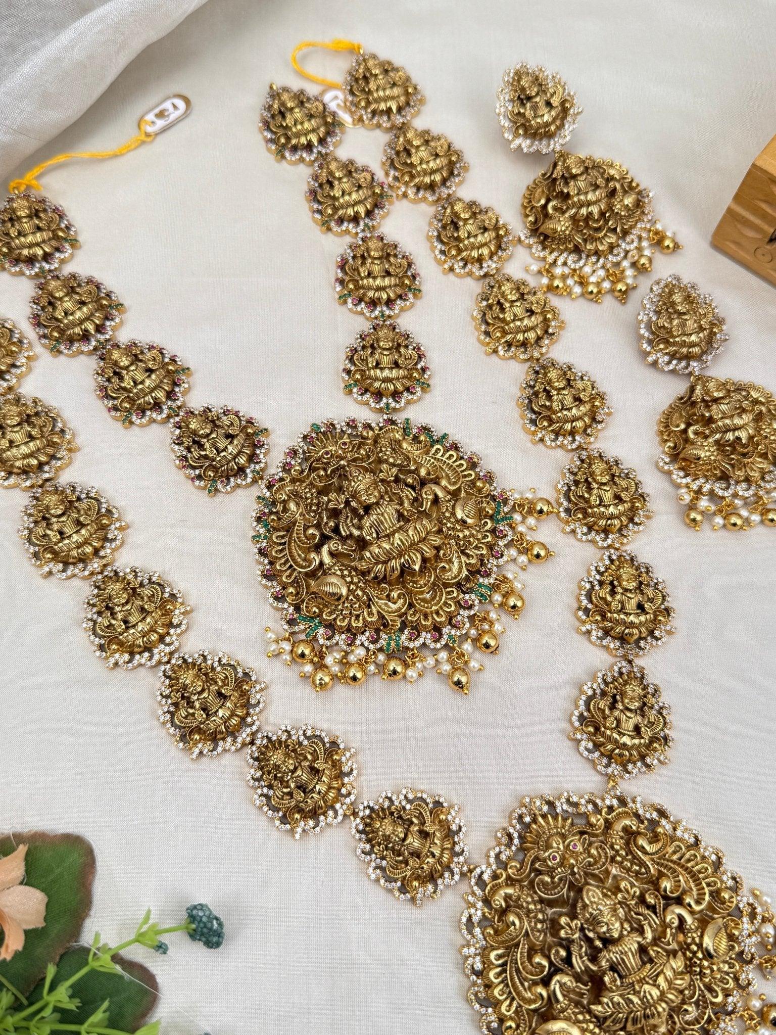 Luxurious Antique Gold Lakshmi Bridal Necklace Set 753 - Mahilas