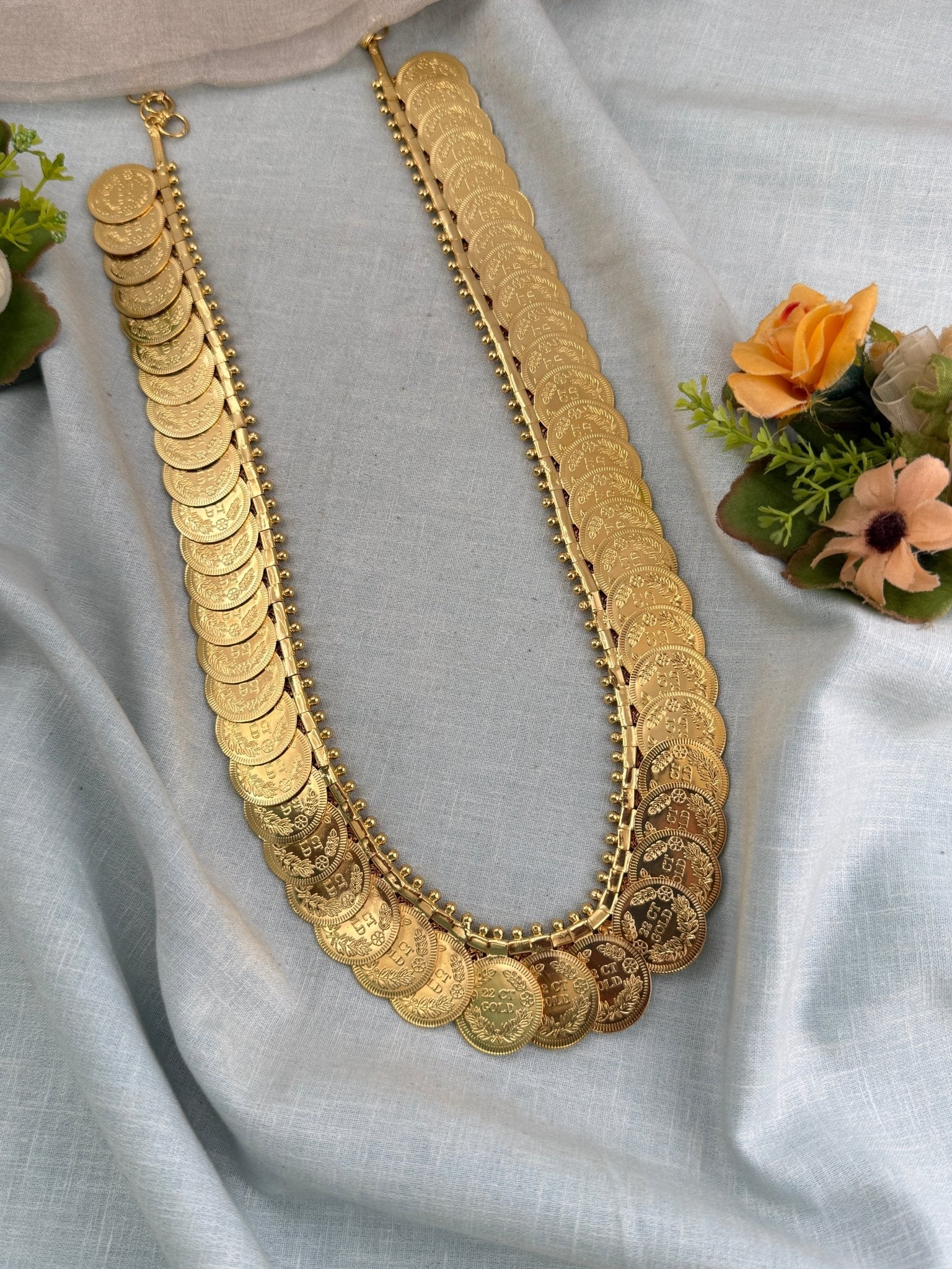 Luxurious Antique Gold Like Kaasu Long Necklace Set 24 inches 1066 - Mahilas