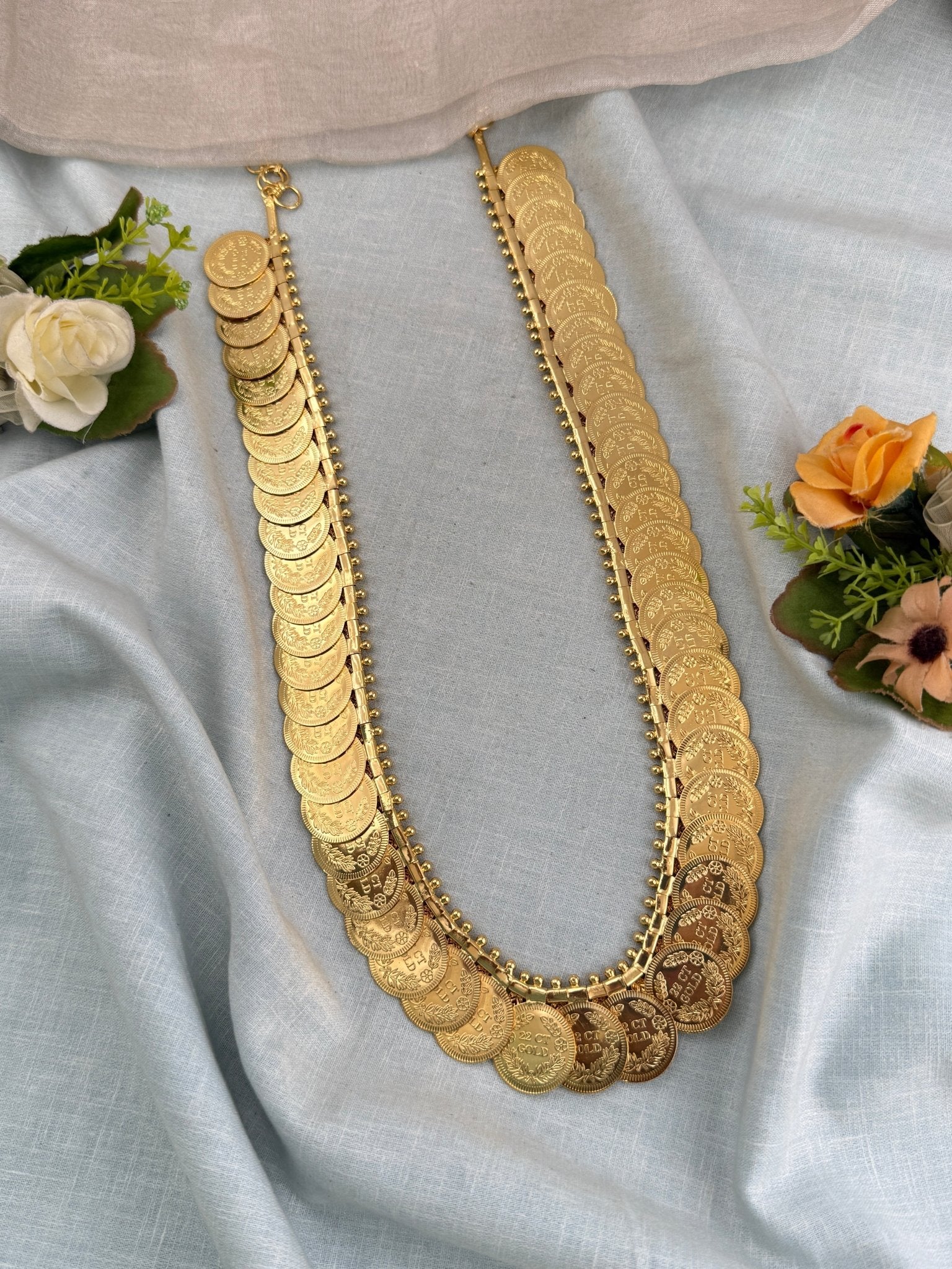 Luxurious Antique Gold Like Kaasu Long Necklace Set 24 inches 1066 - Mahilas