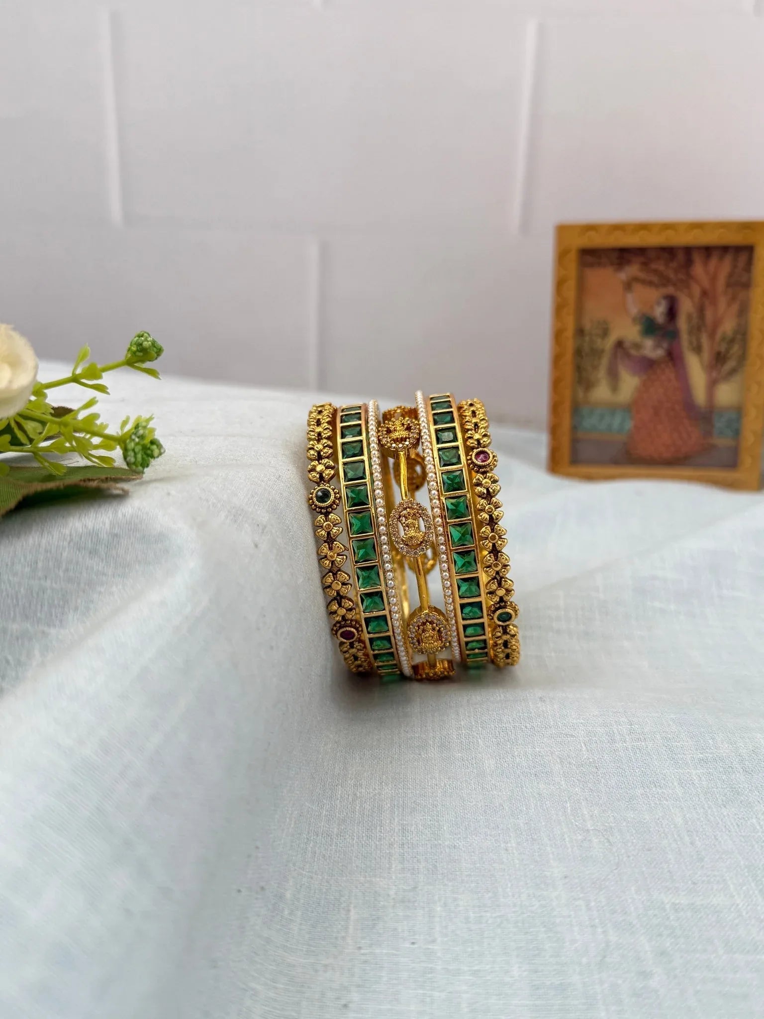 Luxurious Antique & Green Swarna Bangle Set 5246 - Mahilas