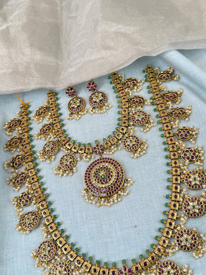 Luxurious Antique Guttapusalu Bridal Necklace Set 0865 - Mahilas