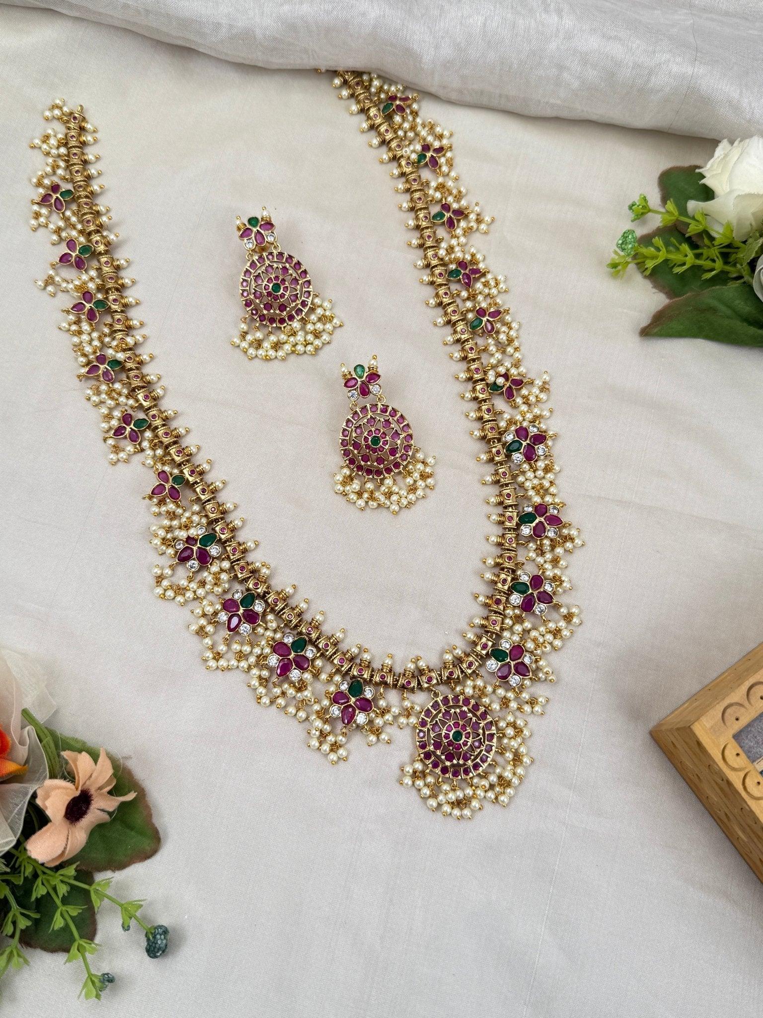 Luxurious Antique Guttapusalu Long Necklace Set 723 - Mahilas