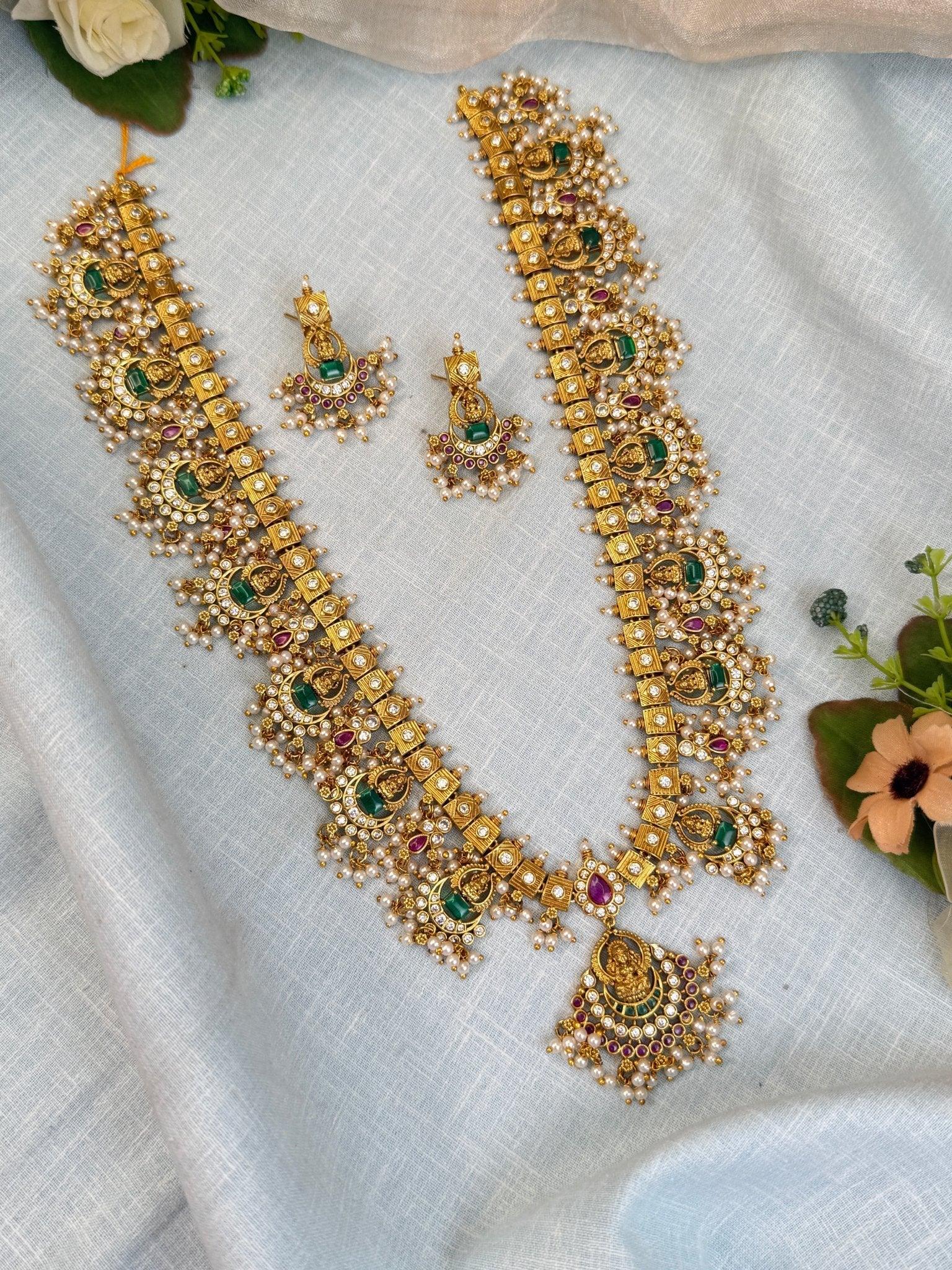 Luxurious Antique Guttapusalu Long Necklace Set 871 - Mahilas