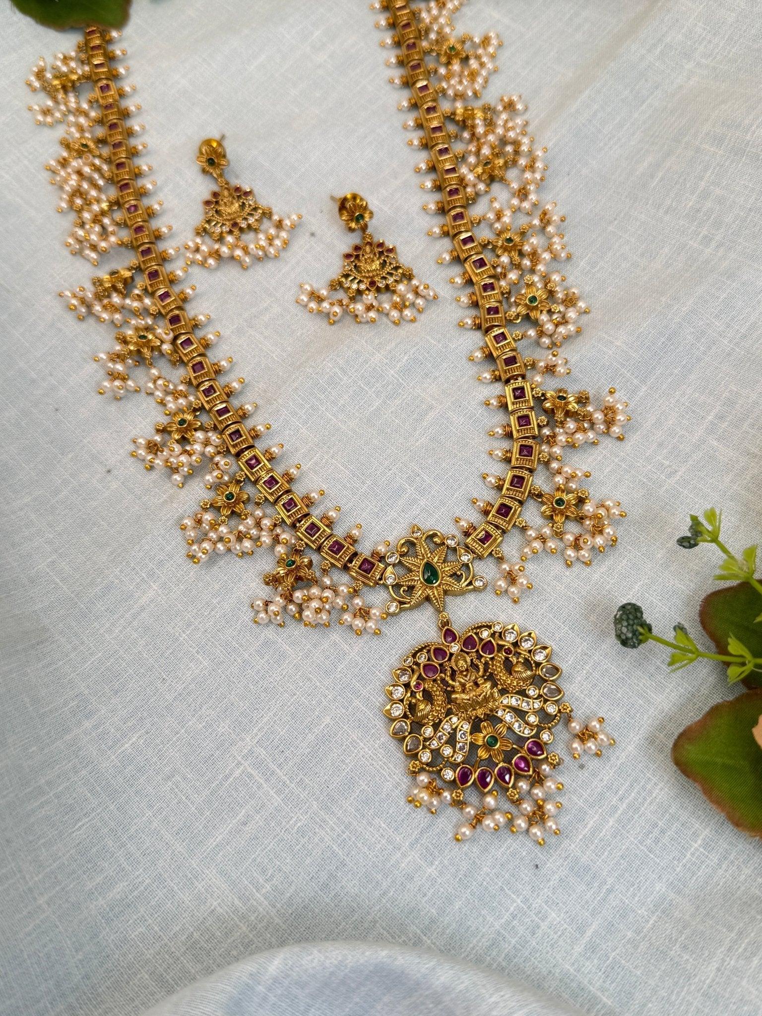 Luxurious Antique Guttapusalu Long Necklace Set 872 - Mahilas