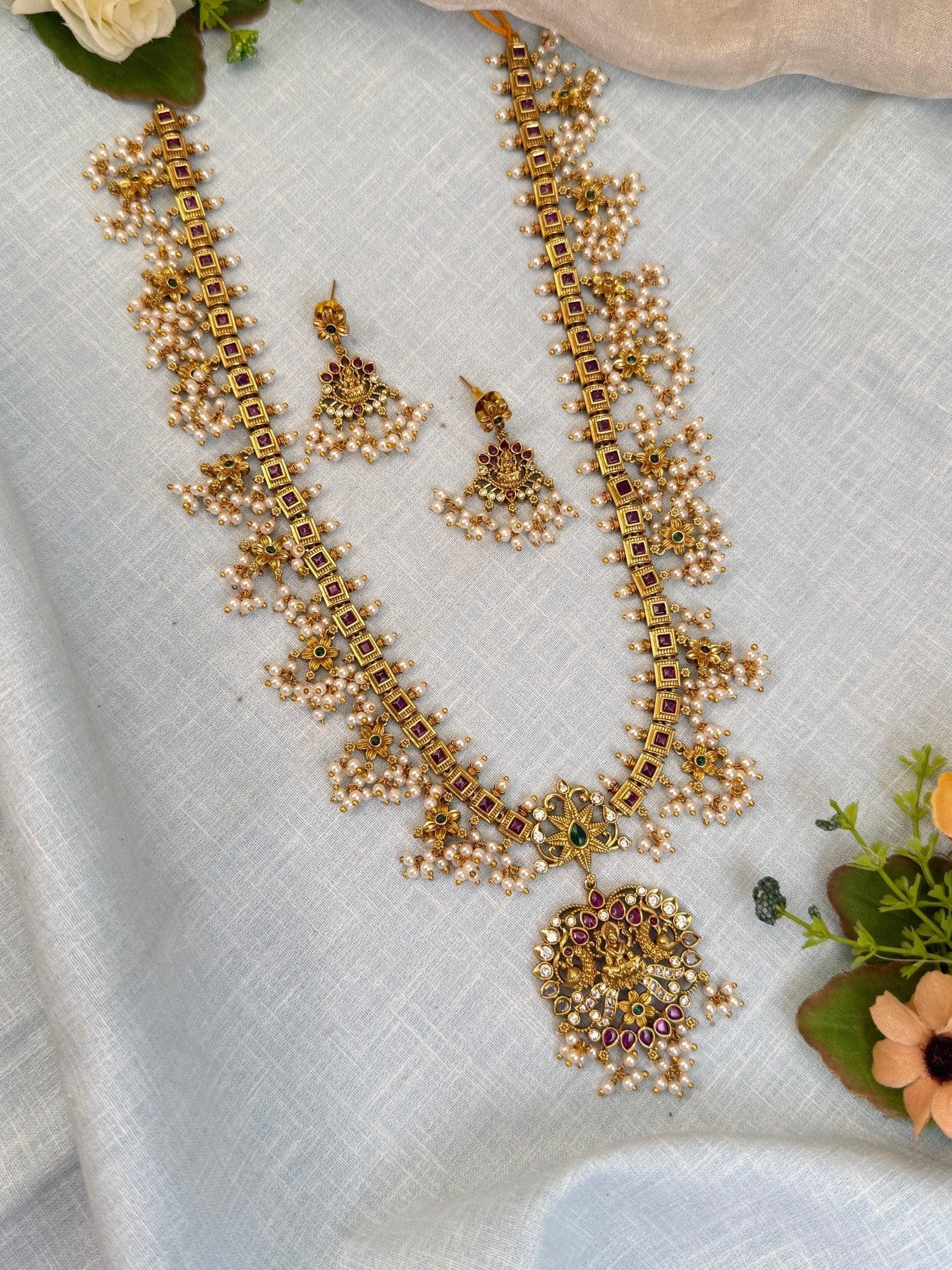 Luxurious Antique Guttapusalu Long Necklace Set 872 - Mahilas