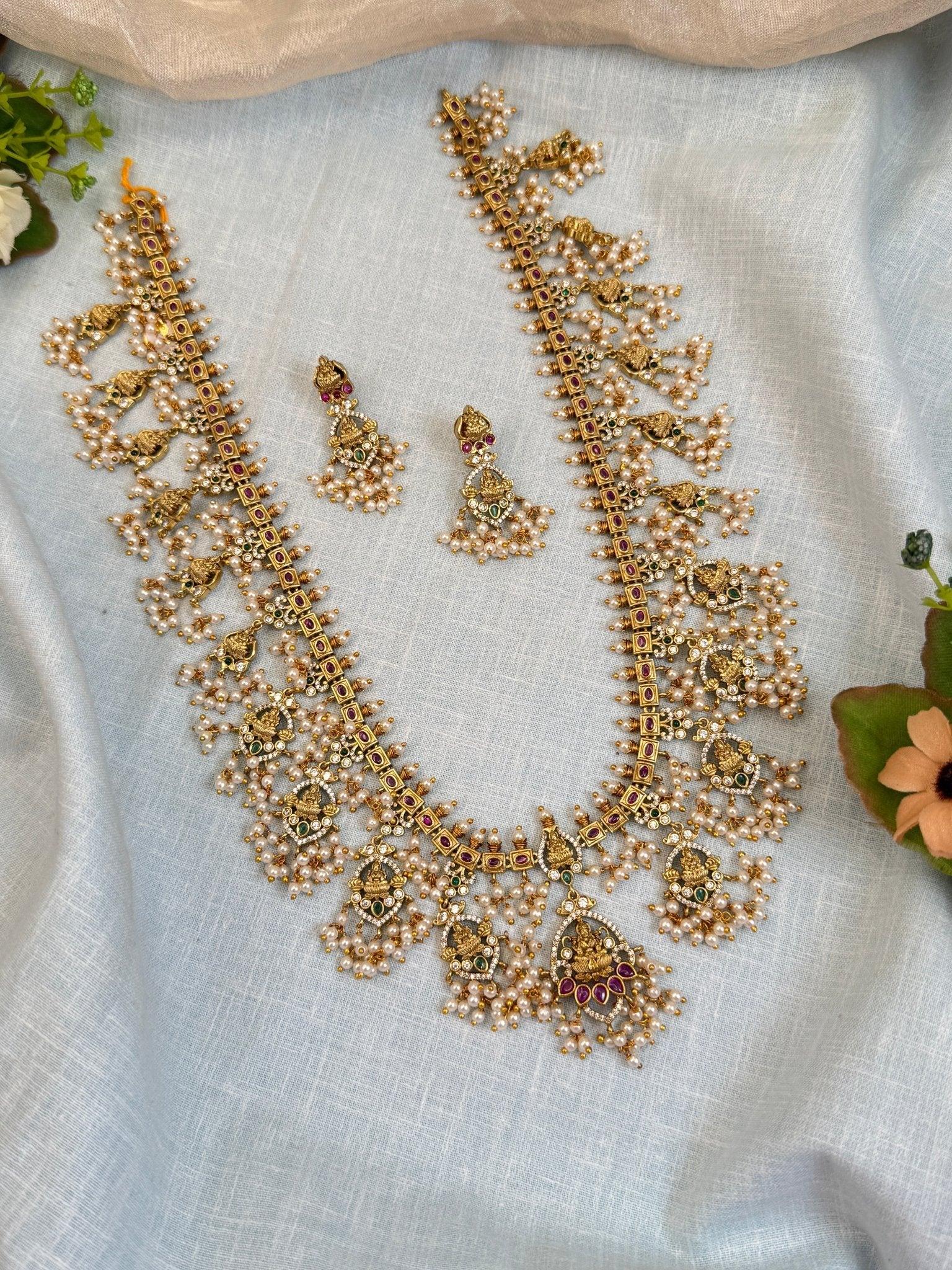 Luxurious Antique Guttapusalu Long Necklace Set 873 - Mahilas