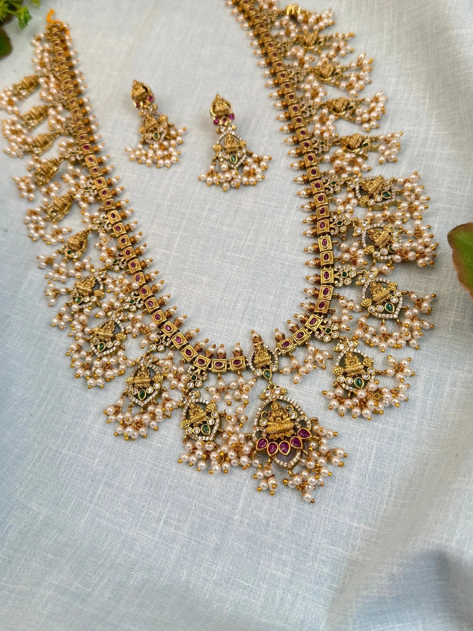 Luxurious Antique Guttapusalu Long Necklace Set 873 - Mahilas