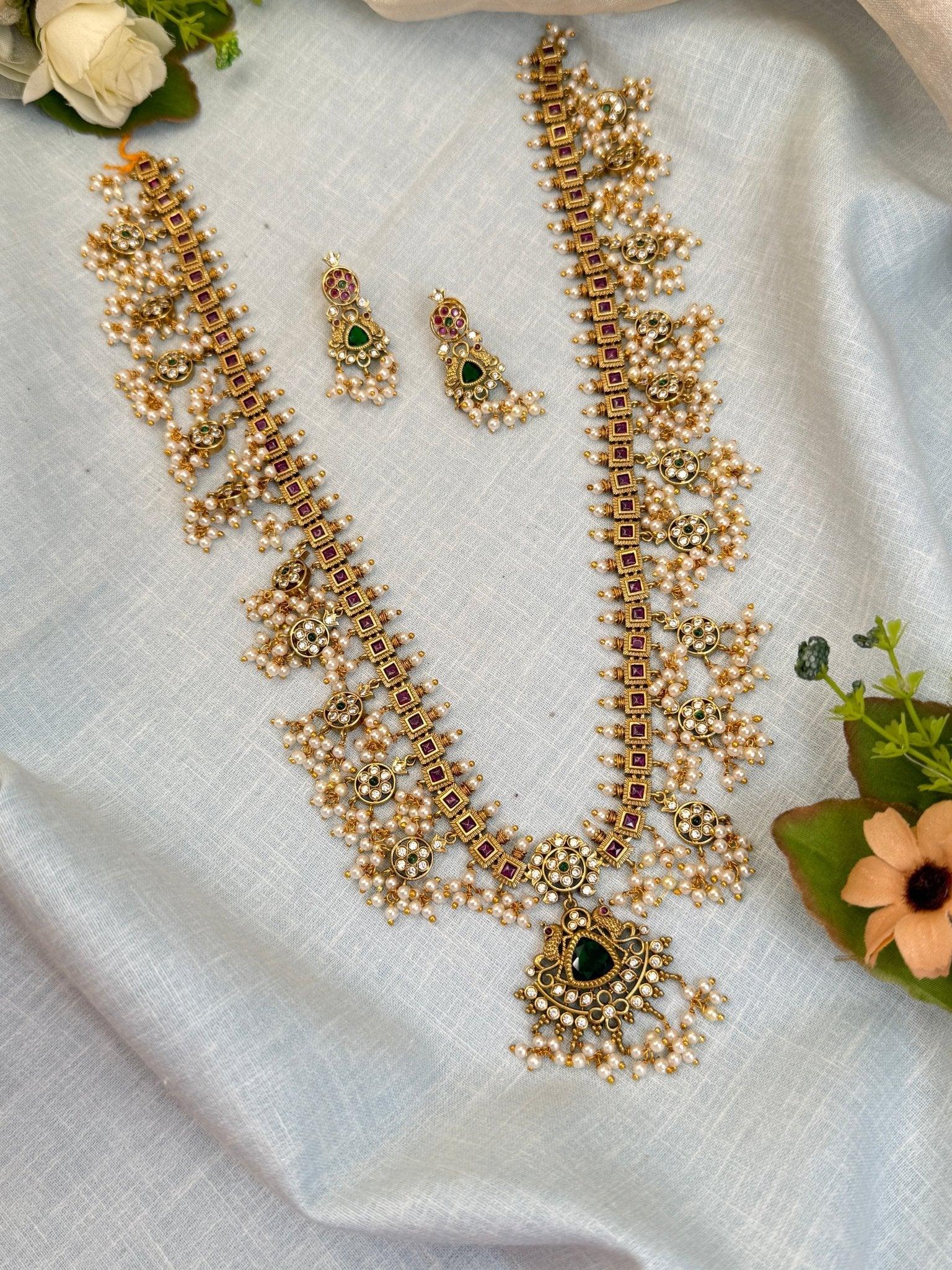 Luxurious Antique Guttapusalu Long Necklace Set 875 - Mahilas