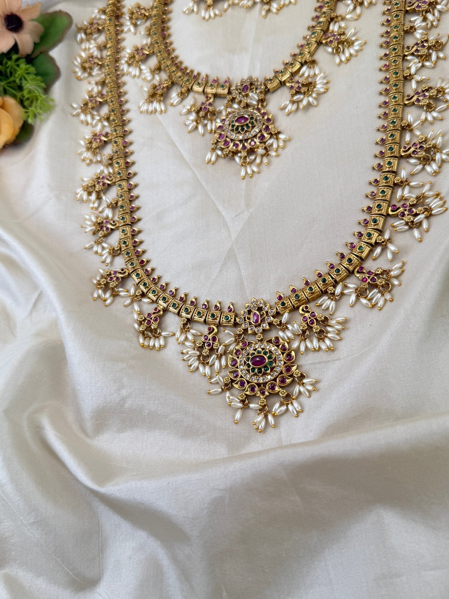 Luxurious Antique Guttapusalu Semi Bridal Necklace Set 0878 - Mahilas