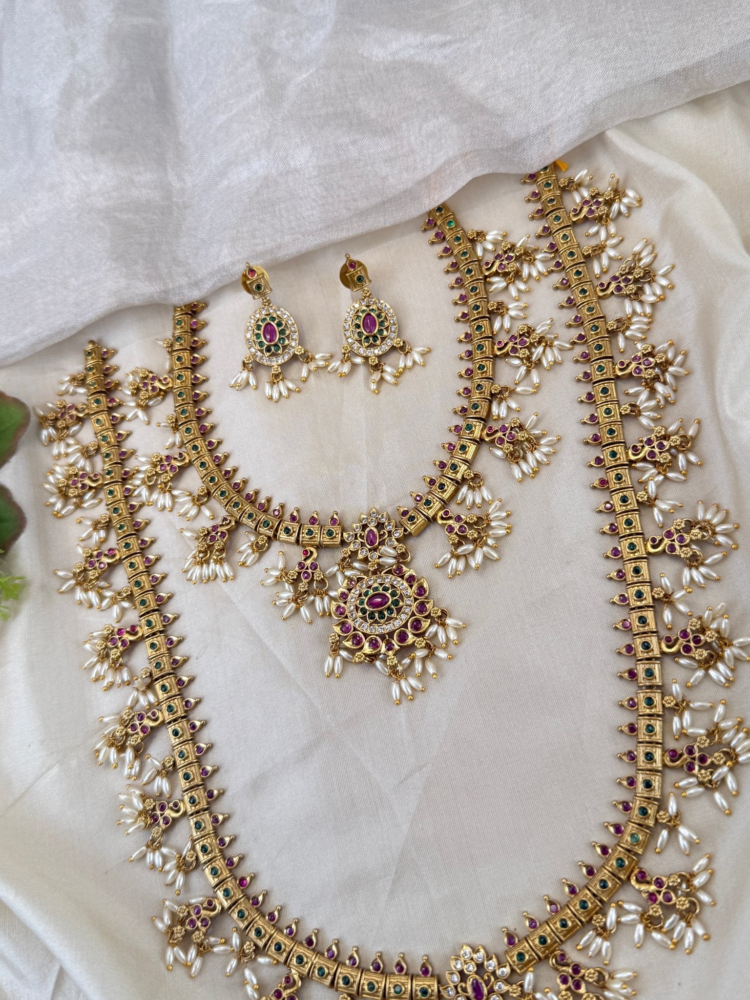 Luxurious Antique Guttapusalu Semi Bridal Necklace Set 0878 - Mahilas