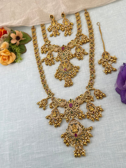 Luxurious Antique Guttapusalu Style Semi Bridal Necklace Set 0929 - Mahilas