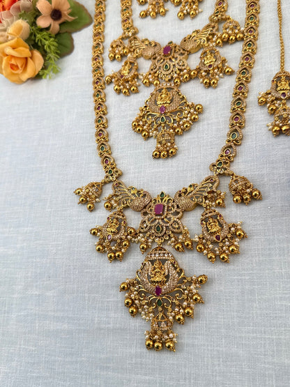 Luxurious Antique Guttapusalu Style Semi Bridal Necklace Set 0929 - Mahilas