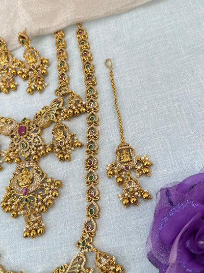 Luxurious Antique Guttapusalu Style Semi Bridal Necklace Set 0929 - Mahilas