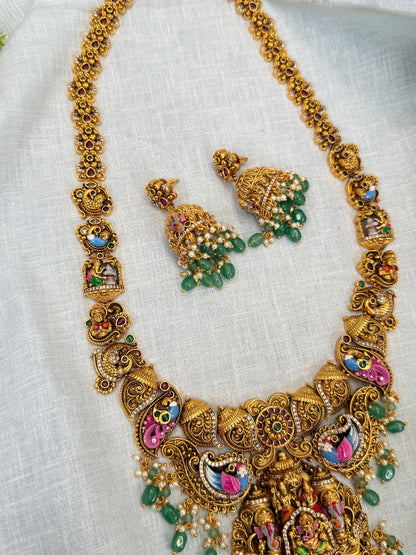 Luxurious Antique Hand Paint Ganesh Long Necklace Set 0333 - Mahilas