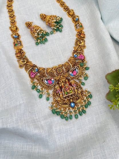 Luxurious Antique Hand Paint Ganesh Long Necklace Set 0333 - Mahilas