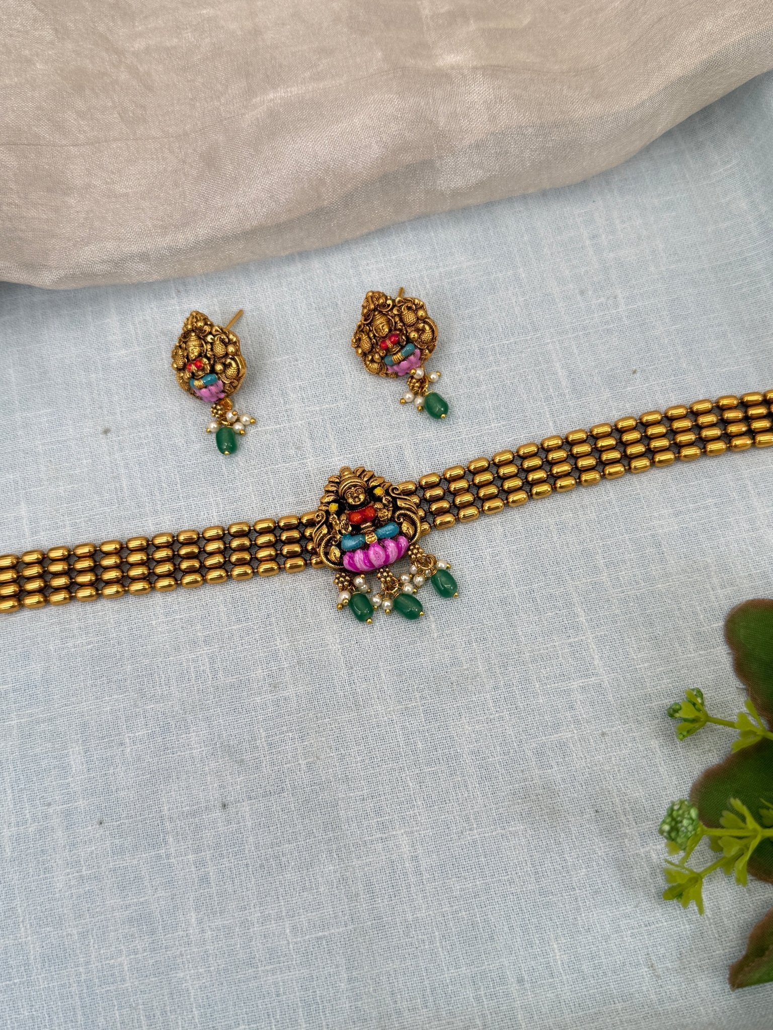 Luxurious Antique Hand Painted Choker Necklace Set 0390 - Mahilas