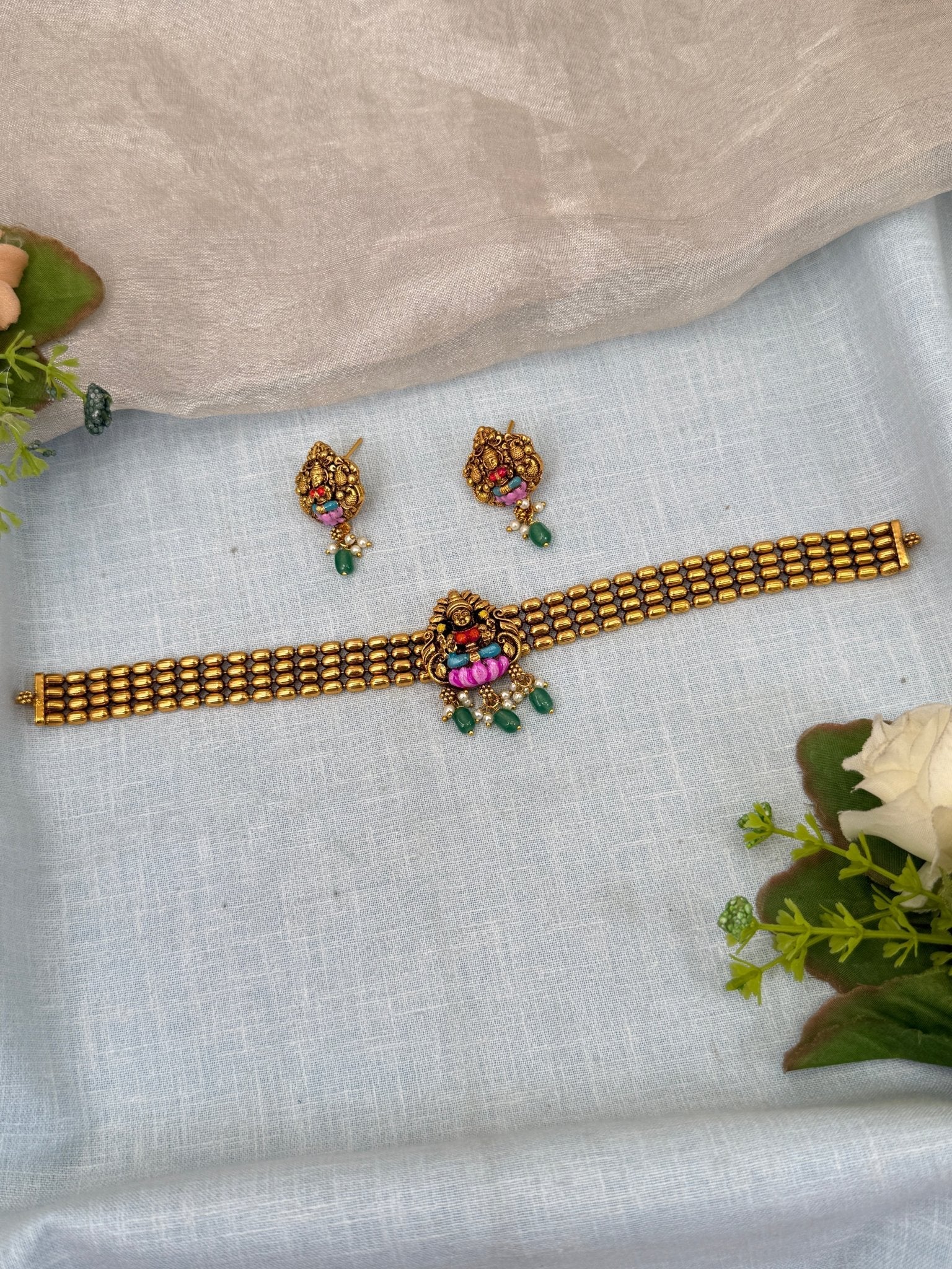 Luxurious Antique Hand Painted Choker Necklace Set 0390 - Mahilas
