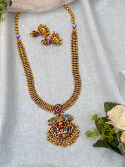 Luxurious Antique Hand Painted Lakshmi Long Necklace Set 0396 - Mahilas
