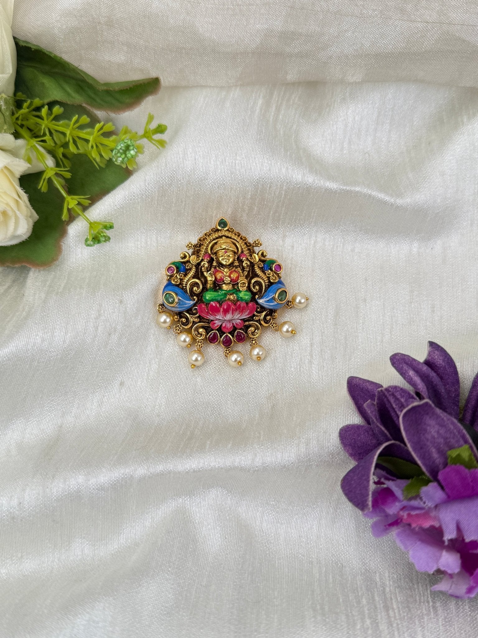 Luxurious Antique Hand Painted Lakshmi Pendant 241 - Mahilas