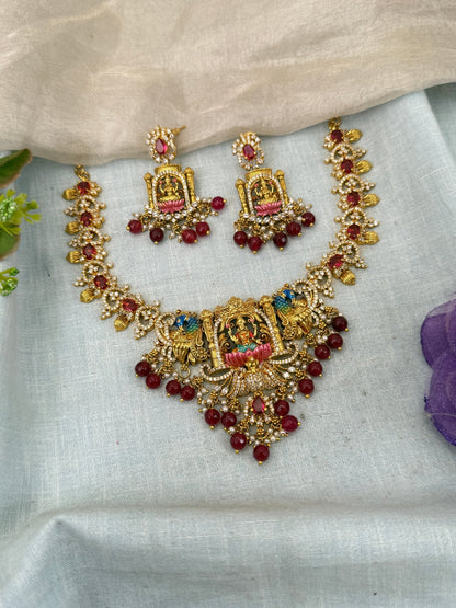 Luxurious Antique Hand Painted Lakshmi Short Necklace Set 0459 - Mahilas