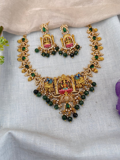 Luxurious Antique Hand Painted Lakshmi Short Necklace Set 0460 - Mahilas