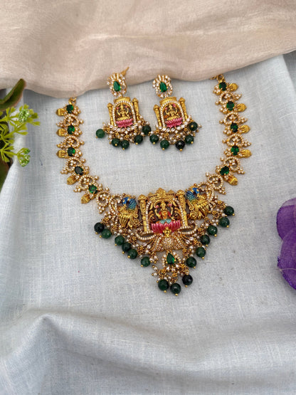 Luxurious Antique Hand Painted Lakshmi Short Necklace Set 0460 - Mahilas