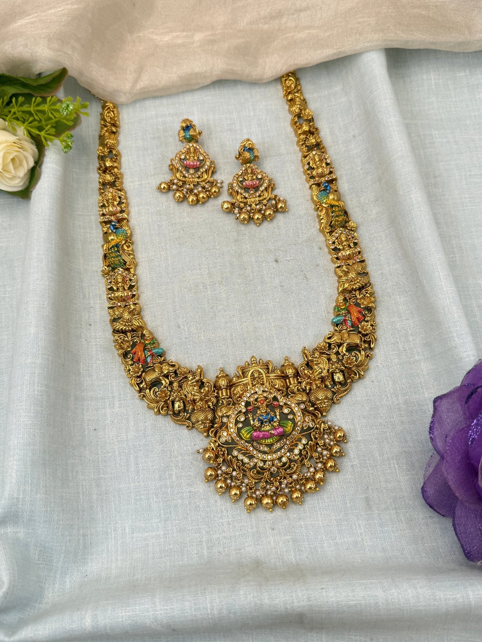 Luxurious Antique Hand Painted Long Necklace Set 0452 - Mahilas
