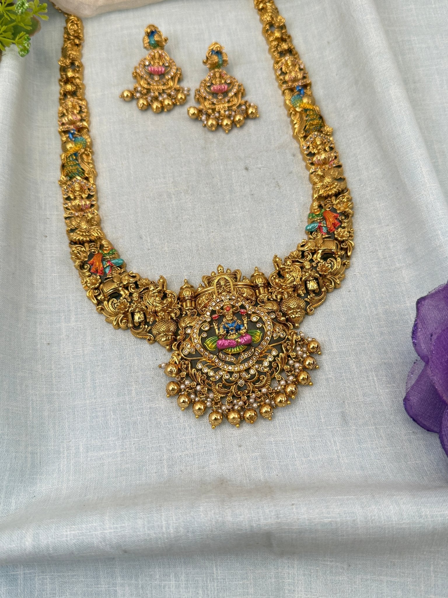 Luxurious Antique Hand Painted Long Necklace Set 0452 - Mahilas