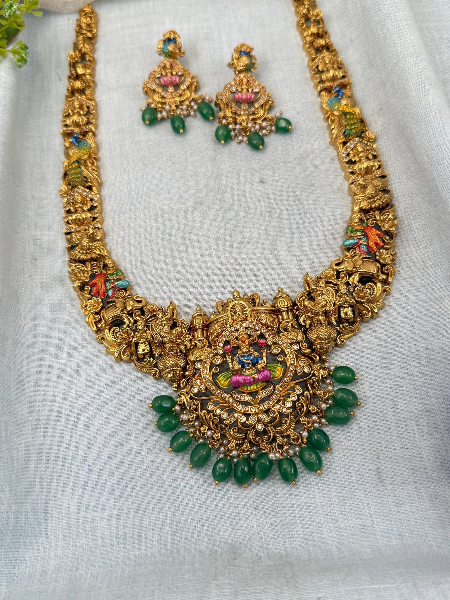Luxurious Antique Hand Painted Long Necklace Set 0453 - Mahilas
