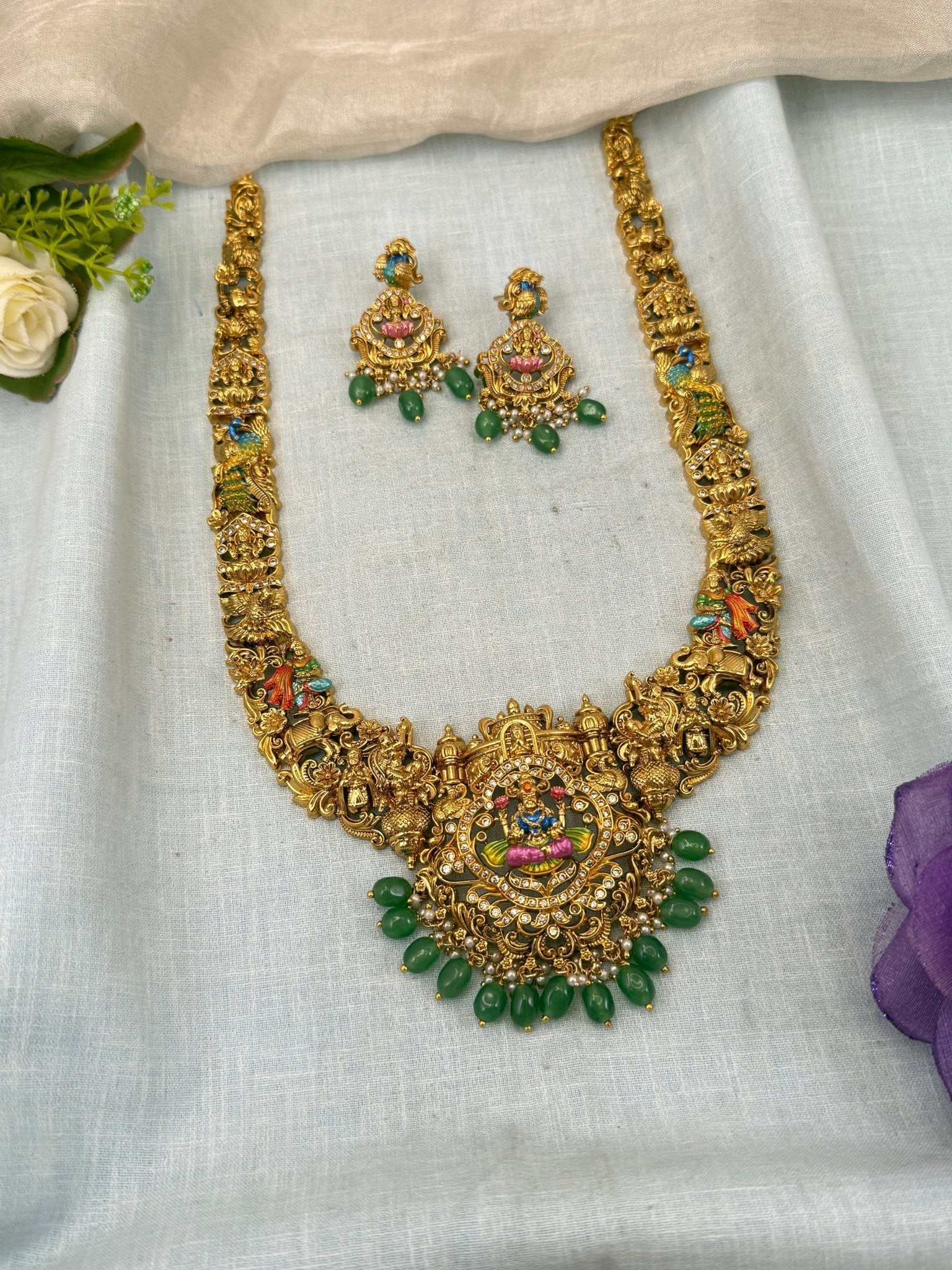 Luxurious Antique Hand Painted Long Necklace Set 0453 - Mahilas