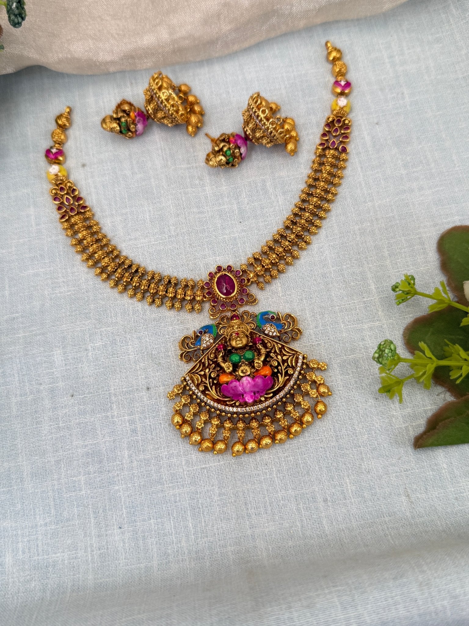 Luxurious Antique Hand Painted Short Necklace Set 0391 - Mahilas