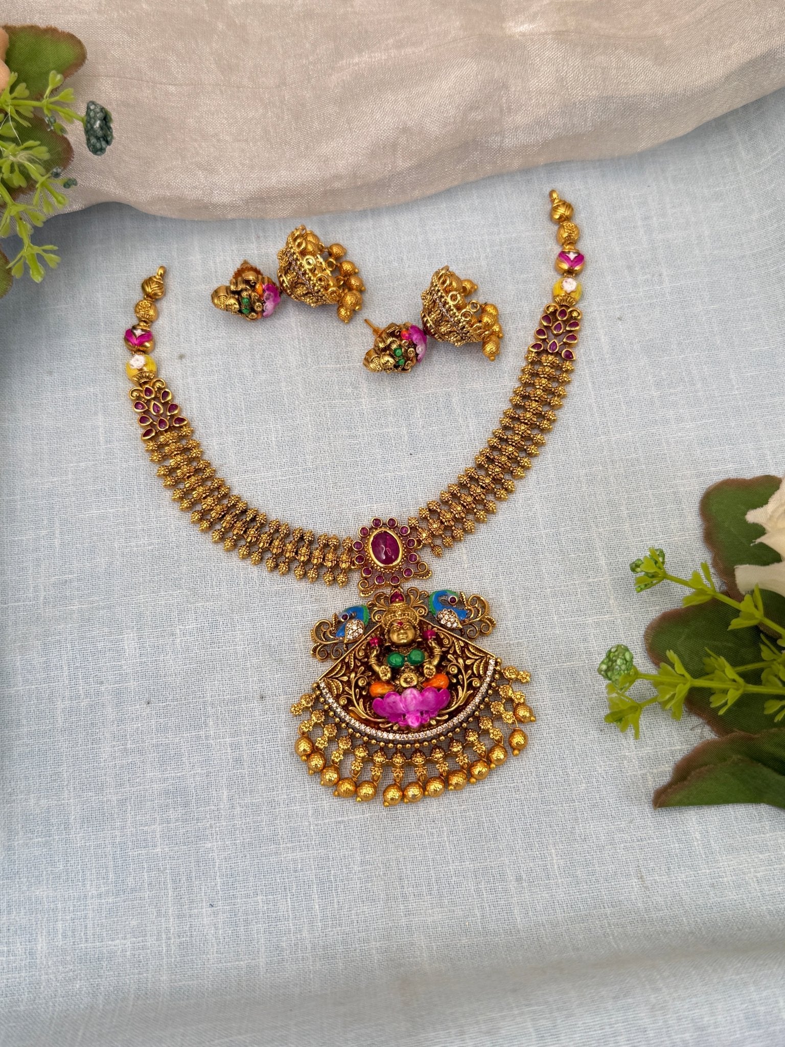 Luxurious Antique Hand Painted Short Necklace Set 0391 - Mahilas