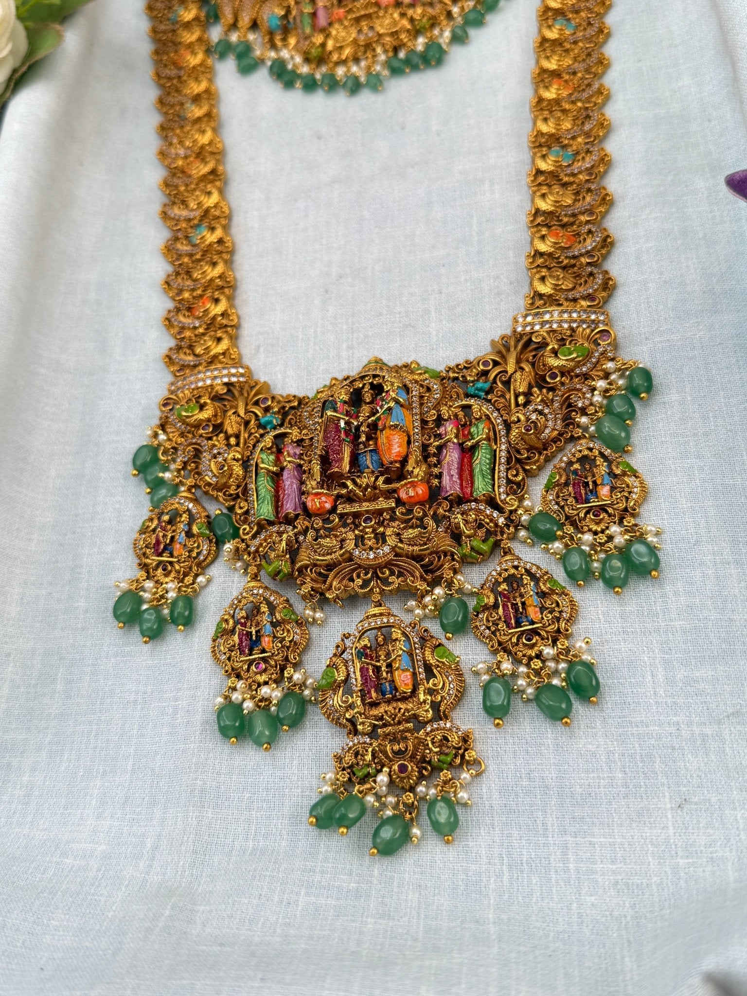 Luxurious Antique Hand Painted Srinivasa Kalyana Bridal Necklace Set 0838 - Mahilas