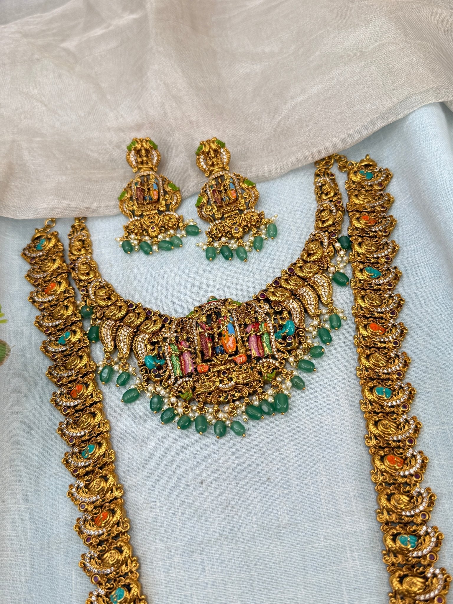 Luxurious Antique Hand Painted Srinivasa Kalyana Bridal Necklace Set 0838 - Mahilas
