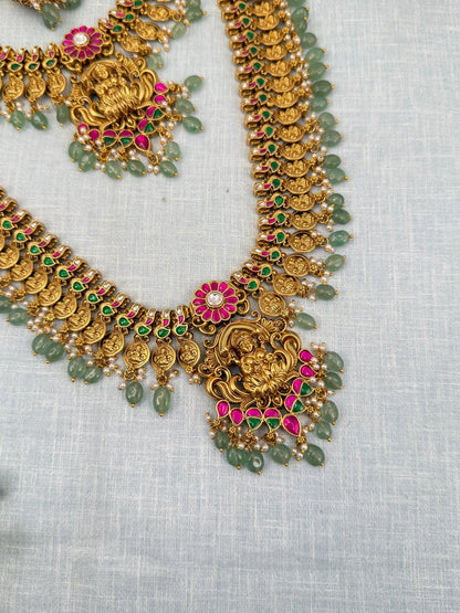 Luxurious Antique Jadau Kaasu Bridal Necklace Set 746 - Mahilas