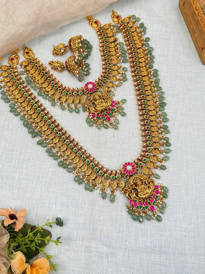 Luxurious Antique Jadau Kaasu Bridal Necklace Set 746 - Mahilas