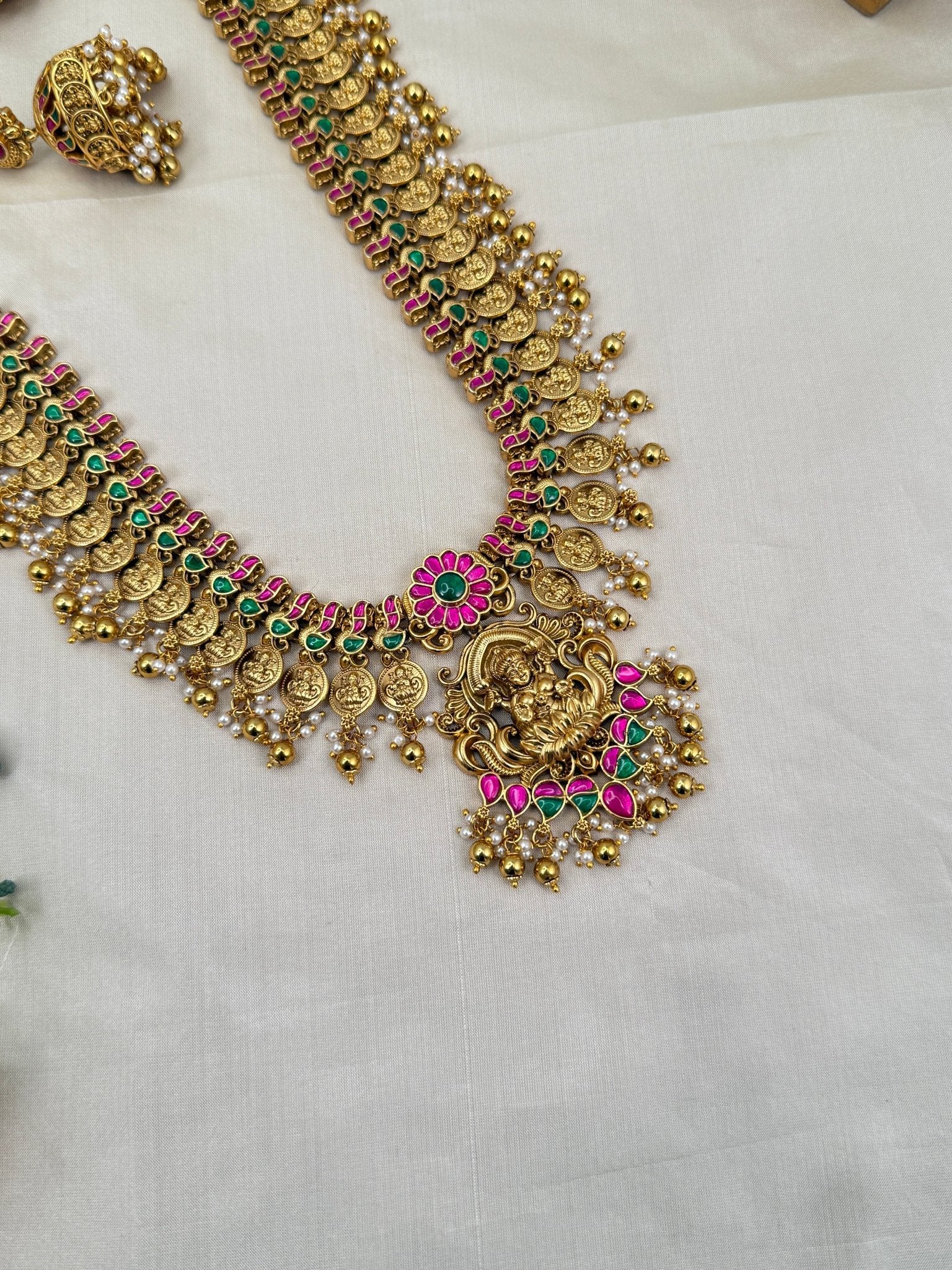 Luxurious Antique Jadau Kaasu Long Necklace Set 750 - Mahilas