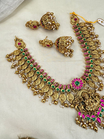 Luxurious Antique Jadau Kaasu Short Necklace Set 750 - Mahilas