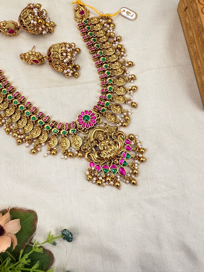 Luxurious Antique Jadau Kaasu Short Necklace Set 750 - Mahilas