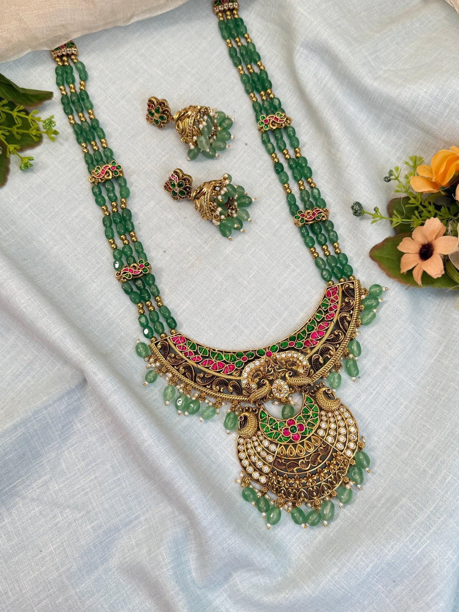 Luxurious Antique Jadau Layer Long Necklace Set 867 - Mahilas