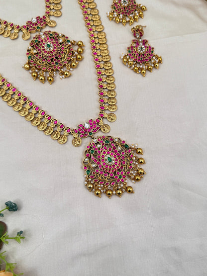 Luxurious Antique Jadau Pendant Kaasu Necklace Set 749 - Mahilas