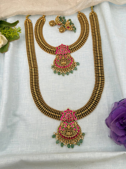 Luxurious Antique Jadau Semi Bridal Necklace Set 0648 - Mahilas