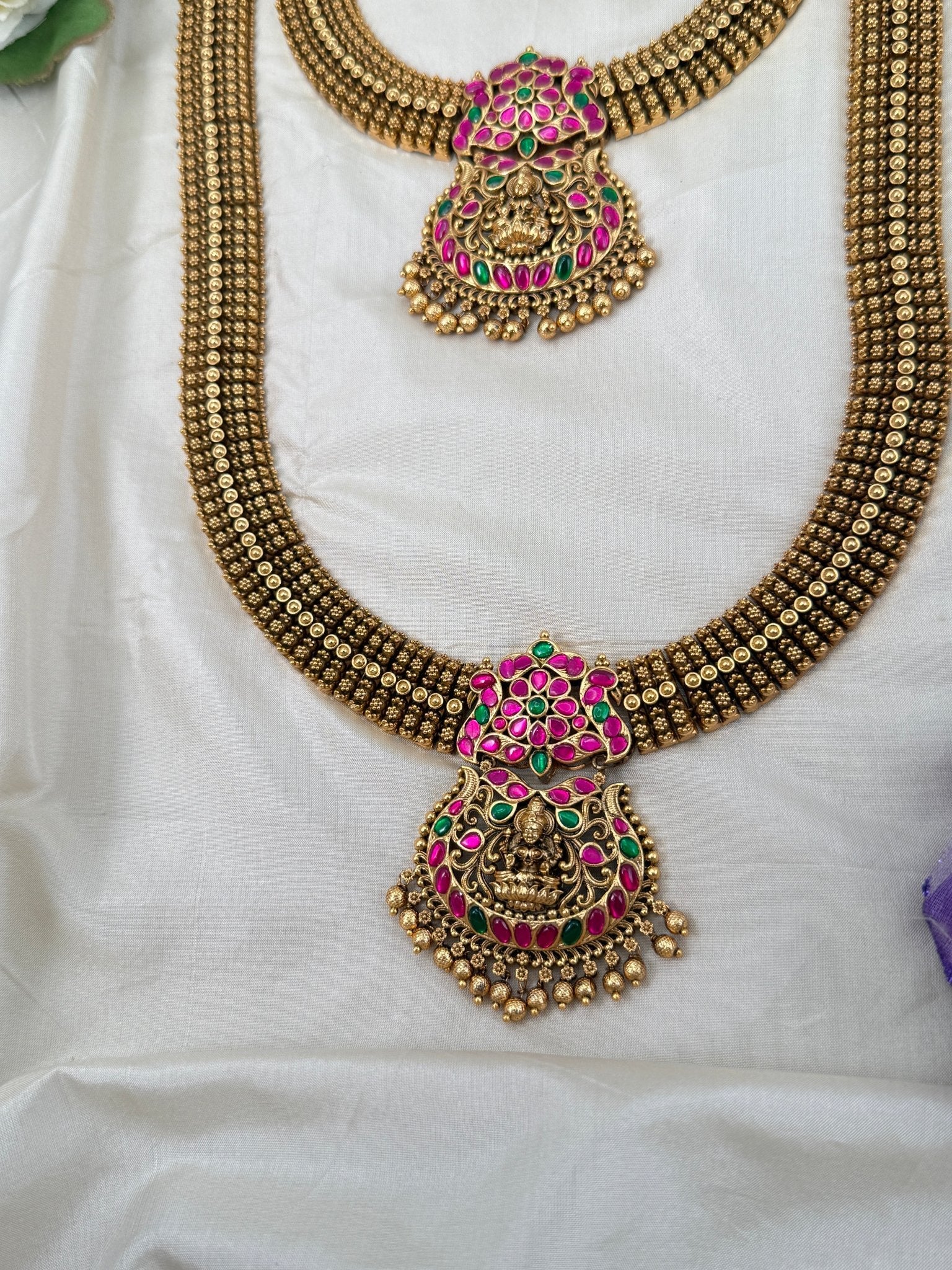 Luxurious Antique Jadau Semi Bridal Necklace Set 0656 - Mahilas