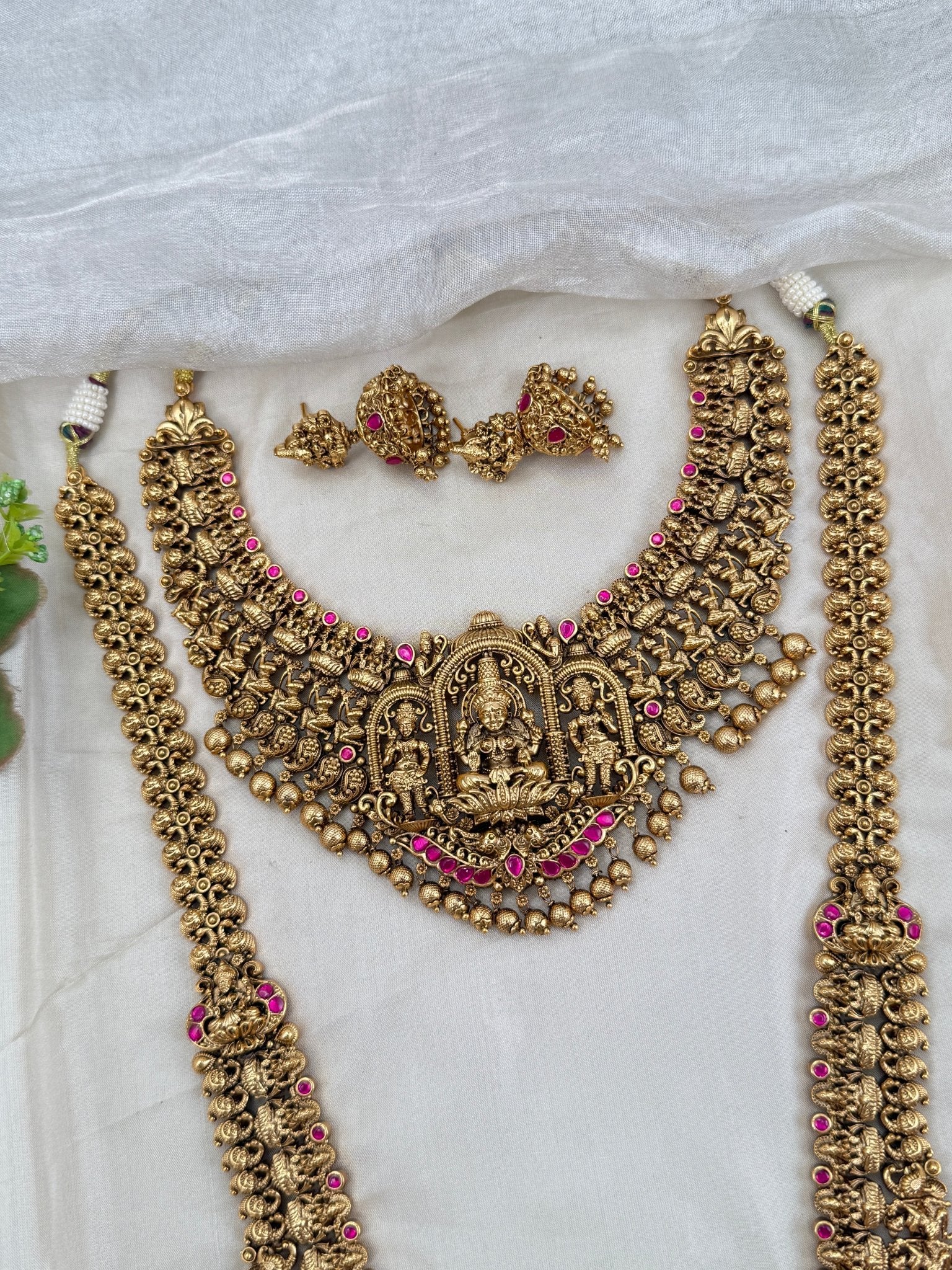 Luxurious Antique Jadau Semi Bridal Necklace Set 0658 - Mahilas