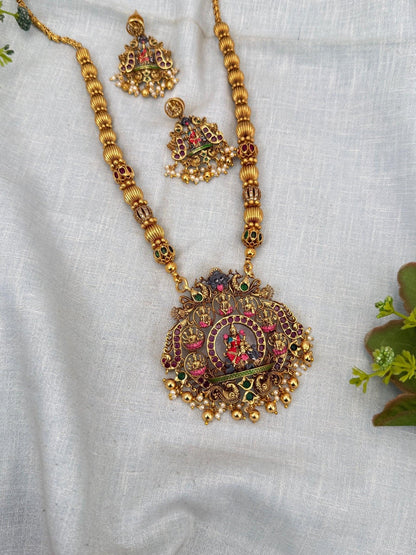 Luxurious Antique Kaasu Ashta Lakshmi Pendant Necklace Set 0260 - Mahilas