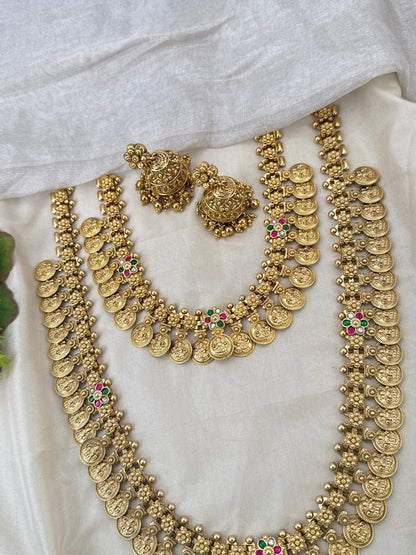 Luxurious Antique Kaasu Jadau Bridal Necklace Set 1025 - Mahilas